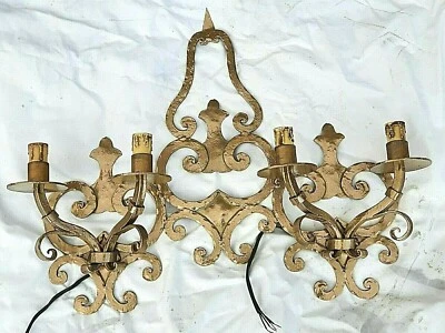Lampadario da parete in ferro battuto lavorato a mano - Vintage 4 lampade - Immagine 1 di 4