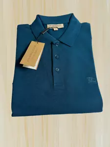 Burberry Men's Check Short Sleeve Casual Polo Shirt Deep Teal Blue XL - Picture 1 of 5