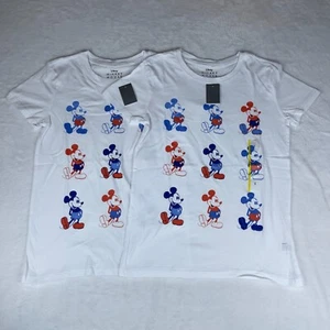 Disney 2 Pack T-Shirt Women Small White Mickey Grid Americana Graphic Round Neck - Picture 1 of 5
