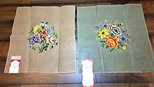 NOS Dritz Scovill Luxury Needlepoint PRE-WORKED 2 Floral Panels 23" Madeira - Picture 1 of 6
