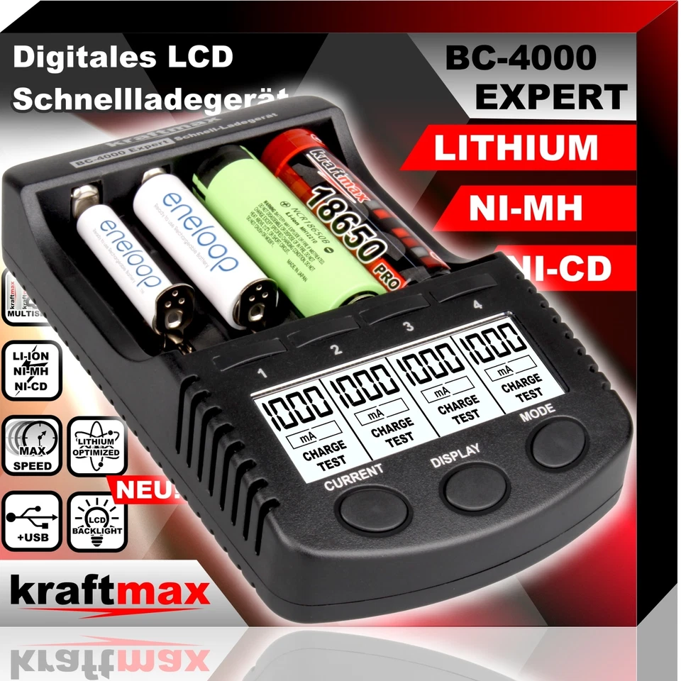Kraftmax BC-4000 Expert Universal-Akku Ladegerät - Schwarz