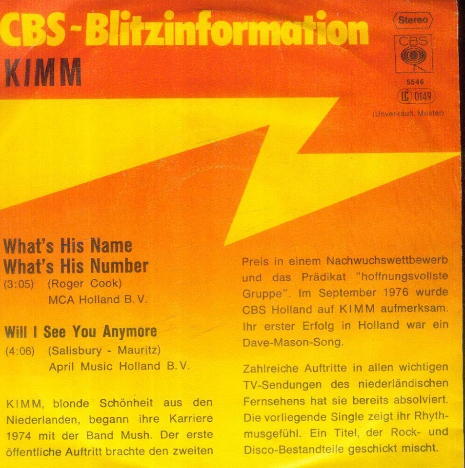 7" Kimm/What´s His Name What´s His Number (Promo) D - Bild 1 von 1