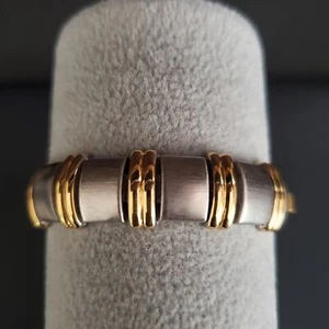 Men's Bracelet Brushed Stainless Steel with Gold Tone Accents 7 inches Long - Picture 1 of 8