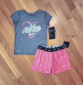 NEW Nike Little Girls Dri-Fit Heart Tee & Short Set, Pink/Gray (sz 4, 6X avail) - Picture 1 of 4