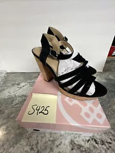 Laurie Felt Strappy Suede Open Toe Cork Heels Black Women's Size 7.5 Medium - Picture 1 of 14