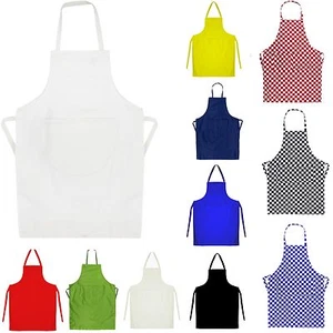 Kids School Cotton Craft Cookery Painting Art Plain Apron Bib White Chequered - Picture 1 of 14