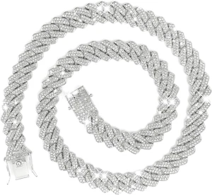 Cuban Chain Necklaces Silver/Gold Cuban Link Chains Mens Iced Out Miami Bling Di - Picture 1 of 11