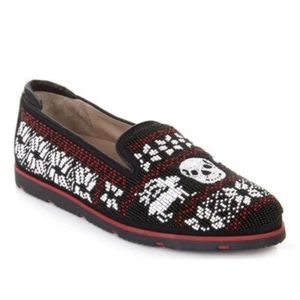 Donald Pliner 8.5 Pesach Beaded Dia de Los Muertos Skull Holiday Loafers Black - Picture 1 of 11