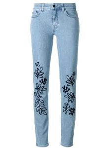 Victoria Beckham Leaf-Embroidered Skinny Jeans, Size 26 - Picture 1 of 1