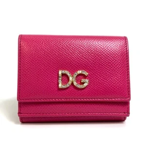 DOLCE&GABBANA Dorgava DG Rhinestone Compact wallet Trifold wallet Leather pink - Picture 1 of 16