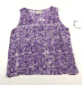 Diane Gilman Womens 100% Silk Top Size 1X Purple Scoop Neck Sleeveless NWT - Picture 1 of 12
