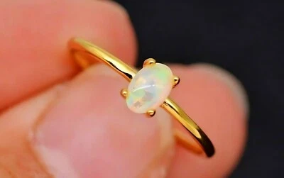 Weißer Opal Oval 14k Gold Fill Ring + Vorsteckring + Halo Ring + Ehering + Ring - Bild 1 von 4