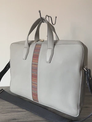 PAUL SMITH GREY LEATHER FOLIO MESSENGER BAG MULTISTRIPE INSERT RETAIL €675 BNWT - Image 1 of 4