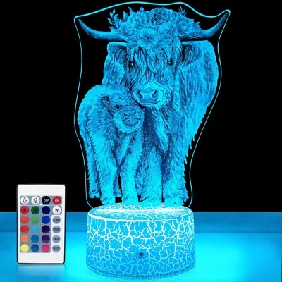 Highland Cow Night Light LED Bedside Lamp Highland Cow Decor for Kids 16 Colo... - Image 1 of 4