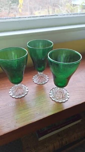 Anchor Hocking Forest Green Burple Stems Set of 3 Water Goblets Tumblers 9 inch - Picture 1 of 4