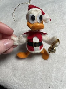 Adorno de Navidad vintage de pato Donald flocado sosteniendo una campana - Imagen 1 de 4