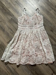 Impressions White Lace Overlay Dress Sleeveless Fit Flare Adjust Straps Small - Picture 1 of 6