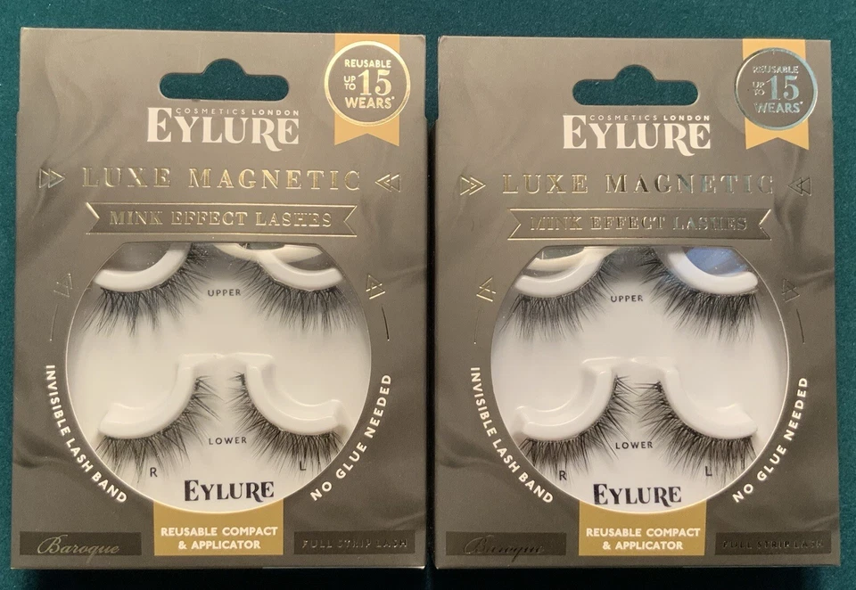 2 Pack Eylure LUXE Magnetic Full Strip Baroque Mink Effect Lashes  REUSABLE - Image 1 of 2