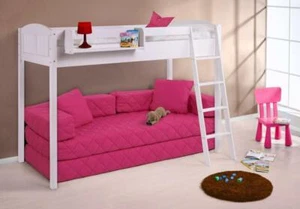 SPIELBETT HOCHBETT KINDERBETT LANDHAUS WEISS EXTRA HOCH 150 cm NEU - Bild 1 von 1