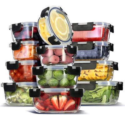 EATEX Set of 12-24 Glass Food Storage Containers with Lids, Airtight Glass containers
