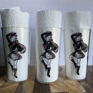 Vtg 60’s Sandy’s Hamburger Drive In Drink Glass ACL Scottish Kilt Girl Lot Of 3 - Picture 1 of 6