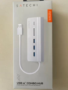 SATECHI 3 x USB-A Combo Hub 3.0 Silber Aluminium / NEU Original verpackt - Photo 1/3