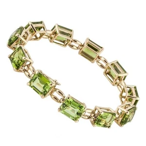 Emerald Cut Lab Peridot Designer Tennis Bracelet 925 Fine Silver Women Jewelry - Picture 1 of 7