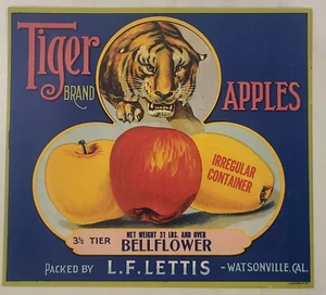 LABEL Tiger Apples Lettis Watsonville California - Picture 1 of 1