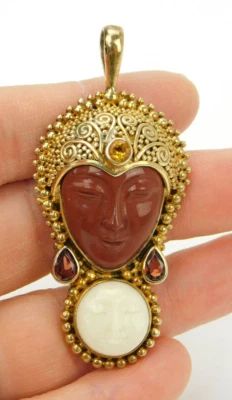 Colgante de piedra Sajen de plata esterlina oro vermeil jaspe y cuarzo tallado caras Foto 1 de 4