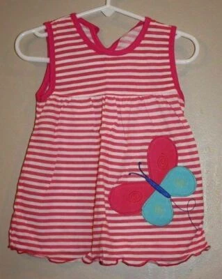 Infant Girls Summer Cotton Dress Pink with Butterfly  6 9 months — 第 1/3 张图片