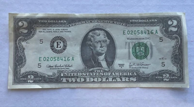 Series 2003 A - $2 dollar bill note series A (RARE) green seal - Image 1 of 4