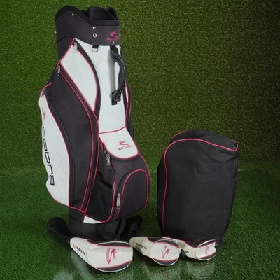 COBRA LADIES SAPPHIRE CART BAG 8 WAY DIVIDERS, WHITE BLACK PINK, & 3 HEADCOVERS - Image 1 of 4