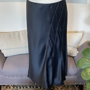 Ralph Lauren Collection Purple Label 100% Silk Satin Black Midi Skirt USA Sz 12 - Picture 1 of 10