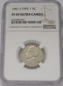 1981-S TYPE 1 JEFFERSON 5c NGC PF69 ULTRA CAMEO =Attn Date Collectors & Spot - Picture 1 of 7
