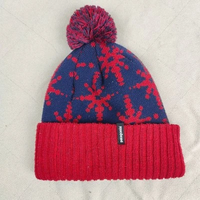 Patagonia Powder Town Pom Gorro Puntada Solar Pom Pom Azul Rojo Estrella Acogedor Foto 1 de 4
