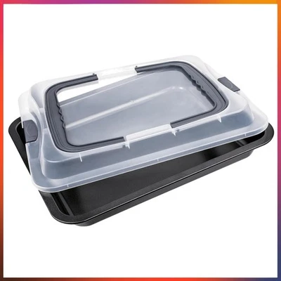 Kuchenblech mit Deckel 41x33 cm –  Transportbox aus Kohlenstoffstahl - Bild 1 von 4