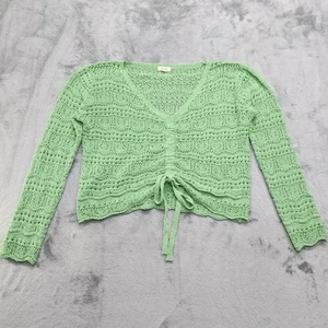 La Miel Sweater Womens S Mint Green Open Knit V Neck Long Sleeves Front Cinch - Picture 1 of 8