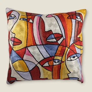 Hand Embroidered Cushion Cover 45cm Kashmir Artisan Modern Silk Wool Fair Trade - Picture 1 of 24
