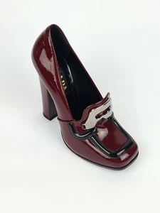 PRADA F/W 2010 RUNWAY Patent Burgundy Loafer Pump Shoes IT37/US6.5 - Picture 1 of 11