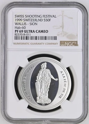 Switzerland 50 francs 1999  Sion Shooting Festival  NGC PF69 ULTRA CAMEO - Image 1 of 2
