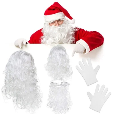 Conjunto de 3 peças de fantasia de Natal Papai Noel peruca engraçada luva e barba para festa de Natal - Imagem 1 de 4
