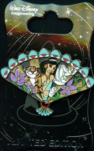 WDI Disney Floral Fans Series Aladdin Princess Jasmine Rajah LE 300 Pin & Card - Picture 1 of 1