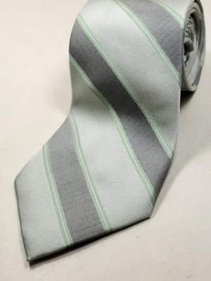 Corbata a rayas gris verde para hombre Calvin Klein 100 % seda NUEVA Foto 1 de 3