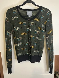 Knitted Dove Girls Size Large Building Print Wool Blend Cardigan Sweater - Picture 1 of 6