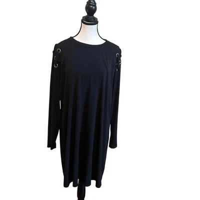 Michael Kors Black Long Sleeve Dress XL Grommet Detail Laced Shoulder Casual - Image 1 of 4