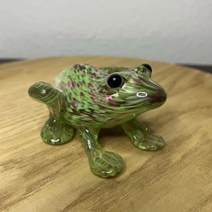 Vintage Glass Blown Frog Green With Purple Art  - Picture 1 of 7
