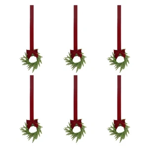 6PCS Christmas Kitchen Cabinet Wreaths With Ribbon Mini Christmas Wreath Small+ - Picture 1 of 17