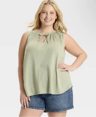 Ava And Viv Women Sleeveles Green Neck Tie Tank Size 1XL - Image 1 of 4