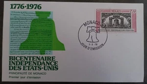 1976 Monaco USA Bicentennial FDC ties 1Fr70 stamp - Picture 1 of 2