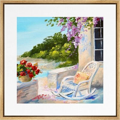 Vintage Balcony Near The Sea Wall Art Vintage Framed Canvas Print Vintage Decor - Image 1 of 4